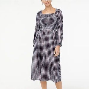 J. Crew Smocked Square Neck Midi Dress Medium